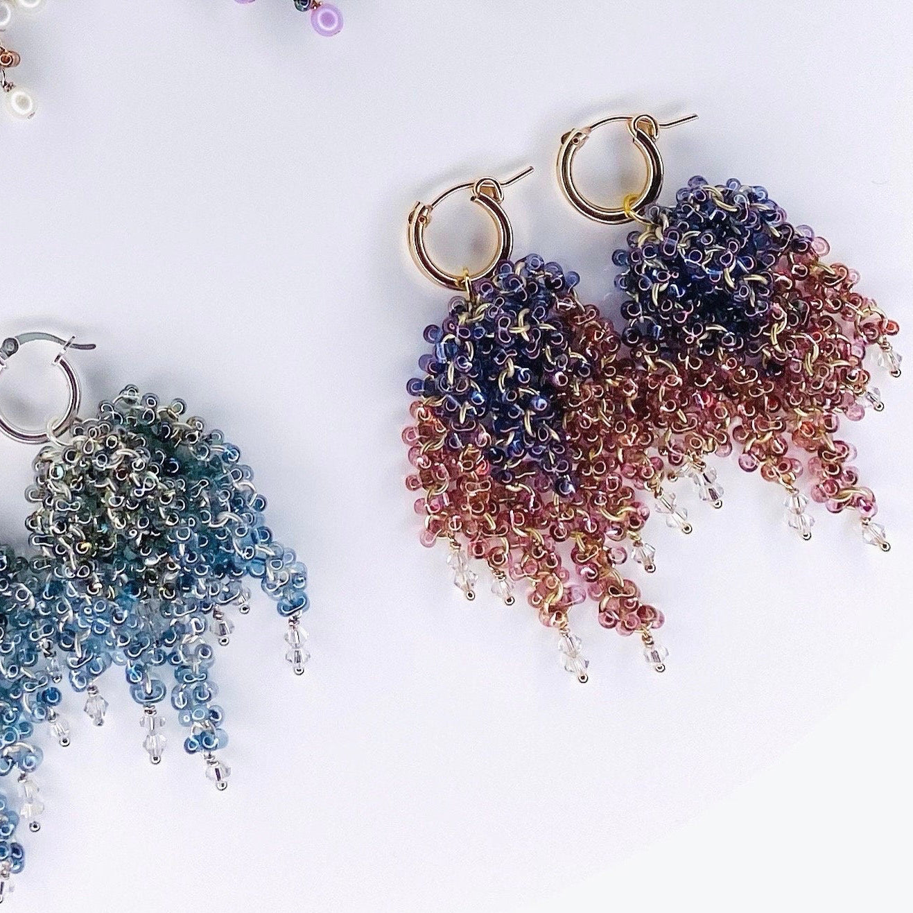 Two Tone Beaded Waterfall Earrings