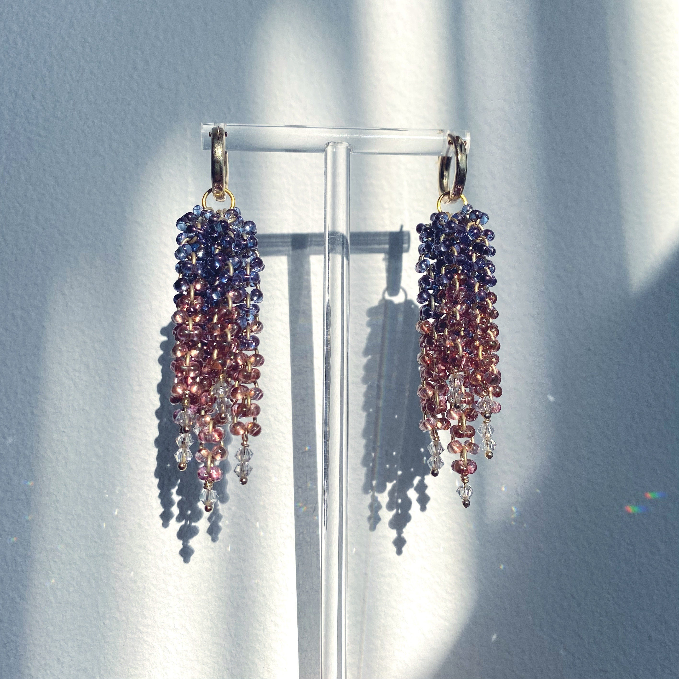 Two Tone Beaded Waterfall Earrings