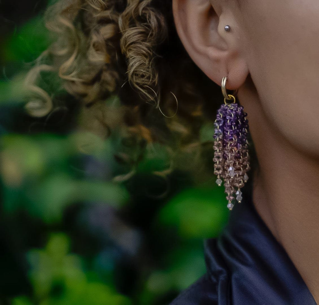 Two Tone Beaded Waterfall Earrings
