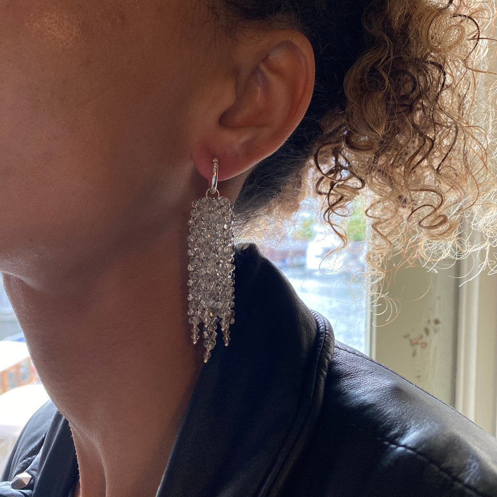 Silver Cascade Beaded Chandelier Earrings