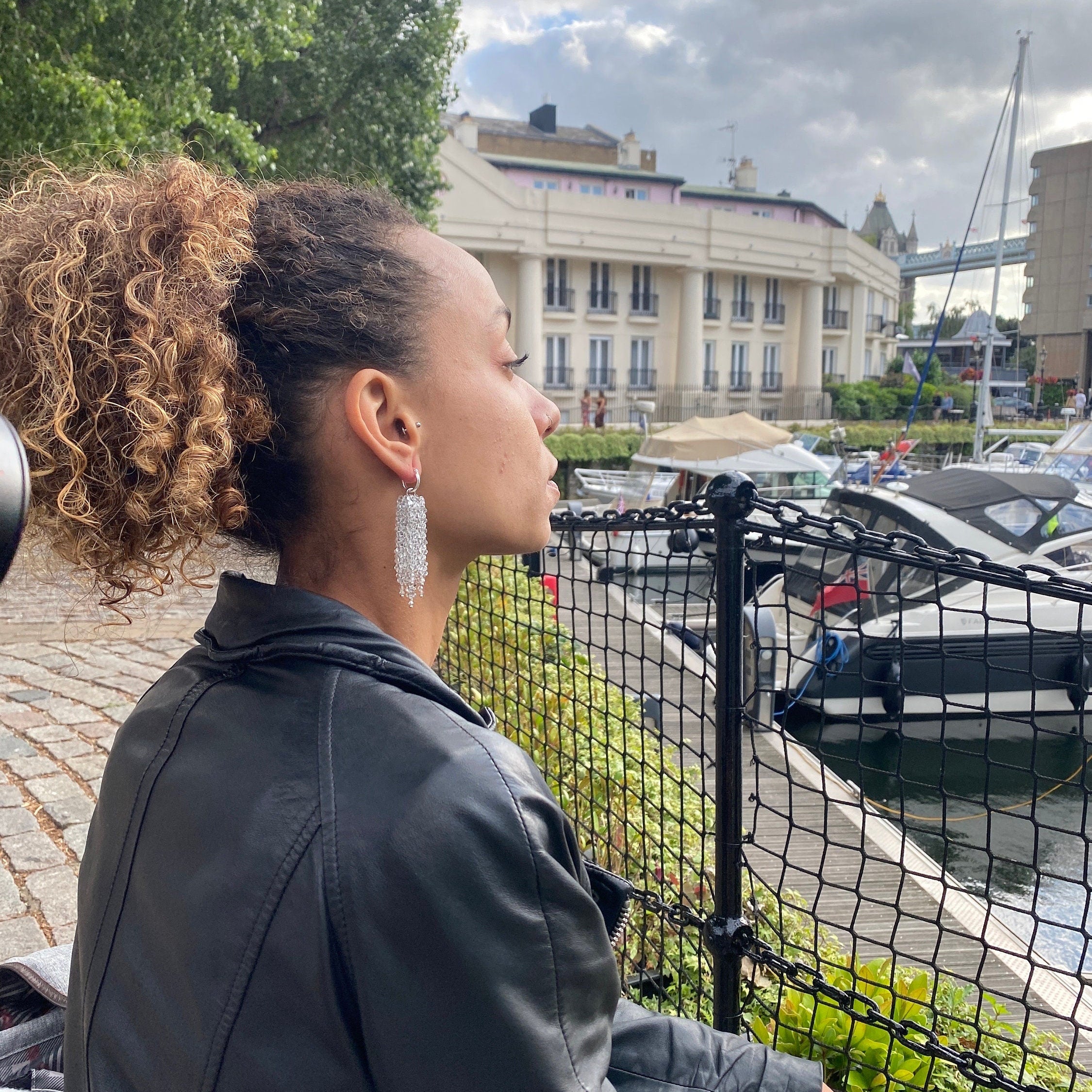 Silver Cascade Beaded Chandelier Earrings