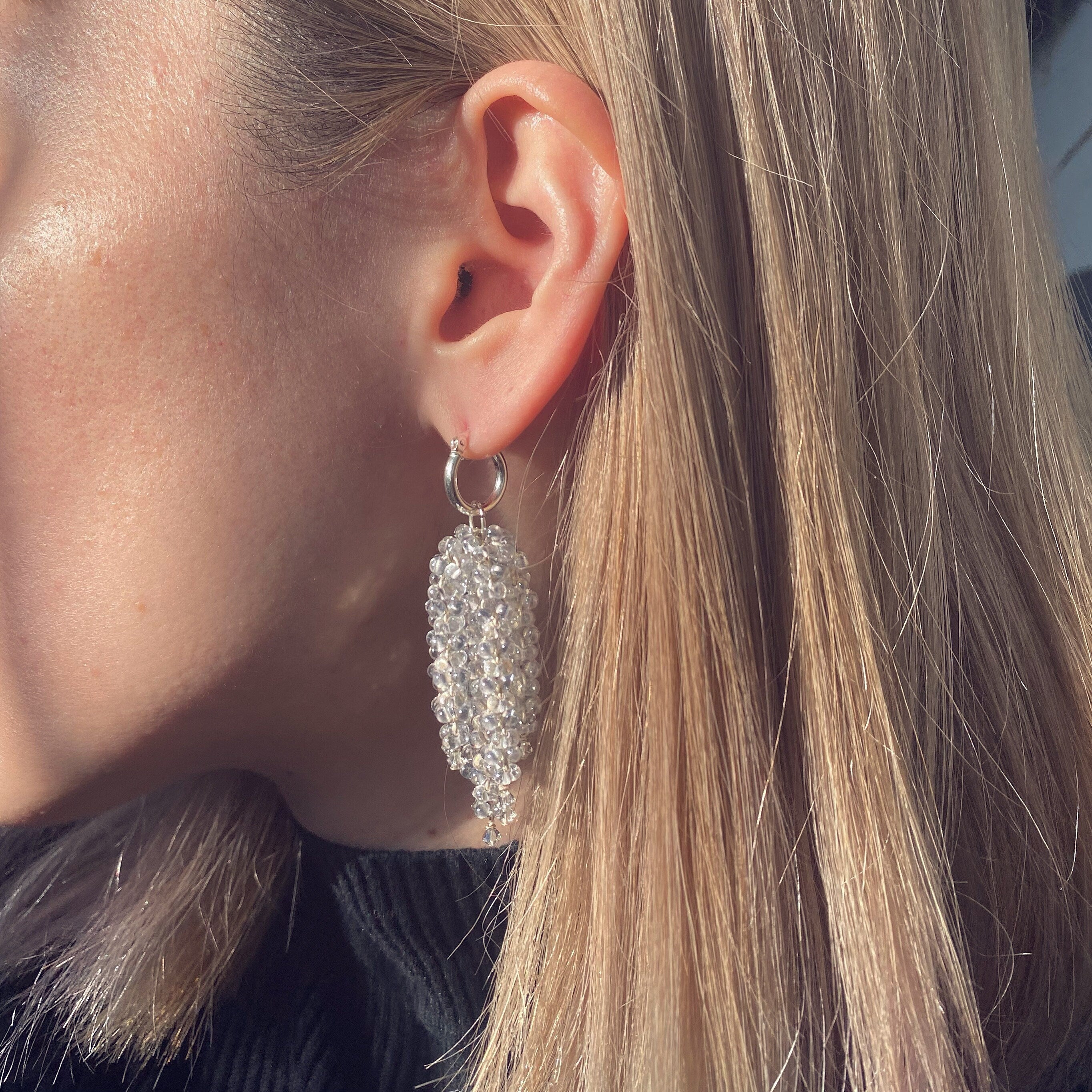 Silver Cascade Beaded Chandelier Earrings