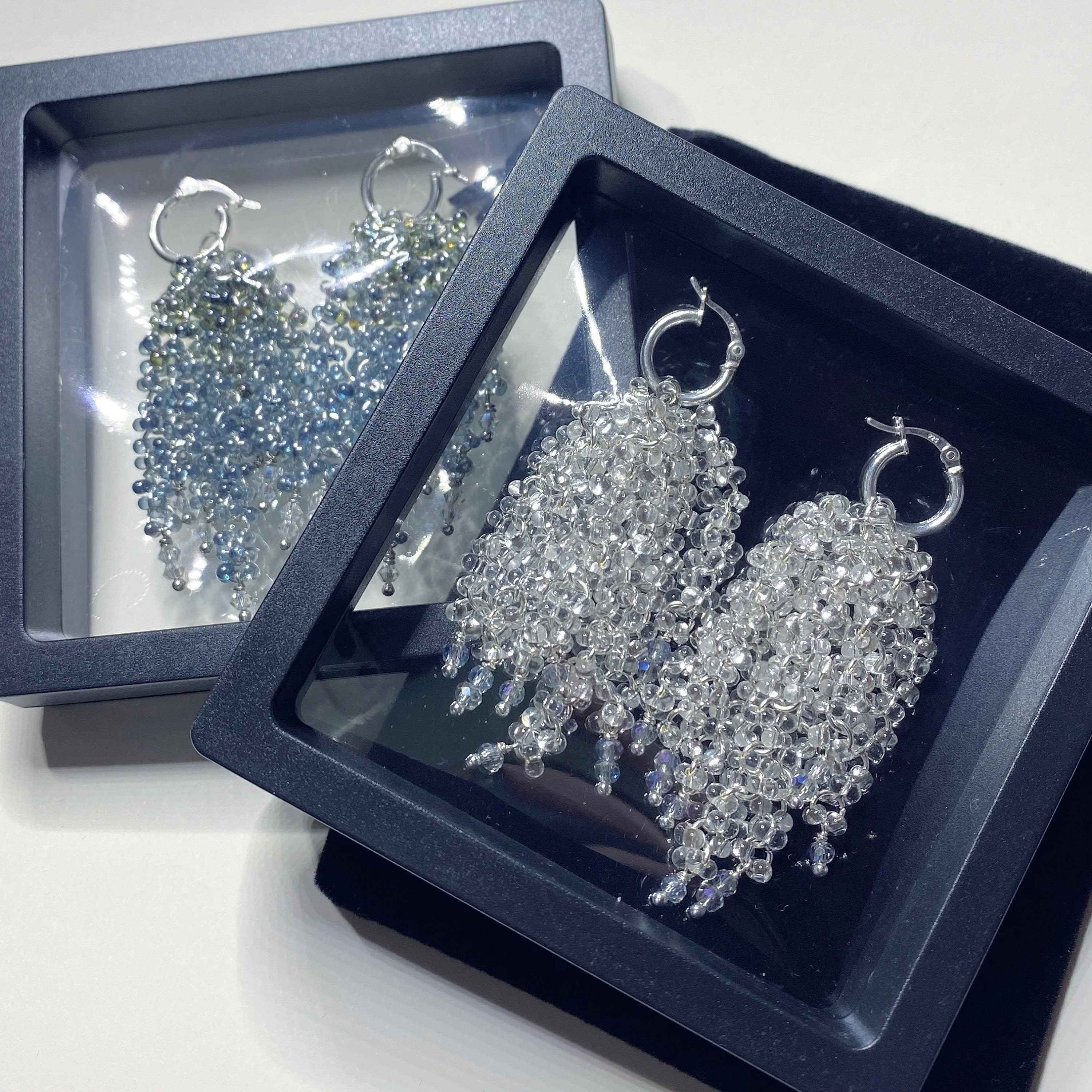 Silver Cascade Beaded Chandelier Earrings