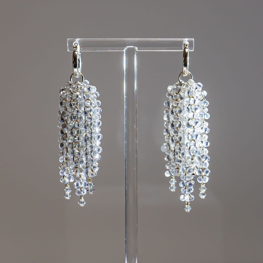 Silver Cascade Beaded Chandelier Earrings