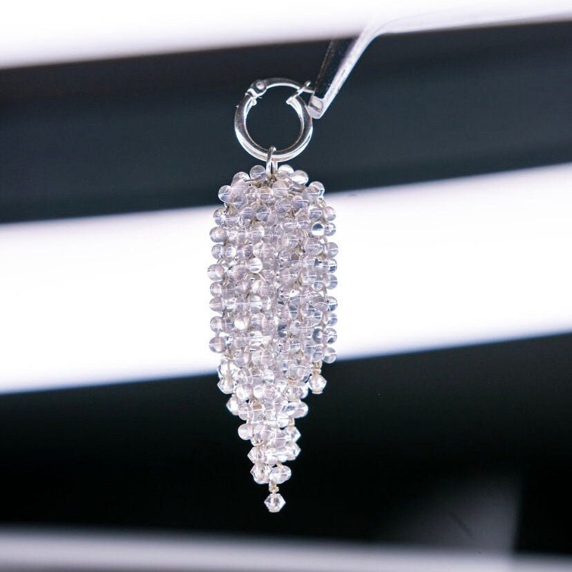 Silver Cascade Beaded Chandelier Earrings