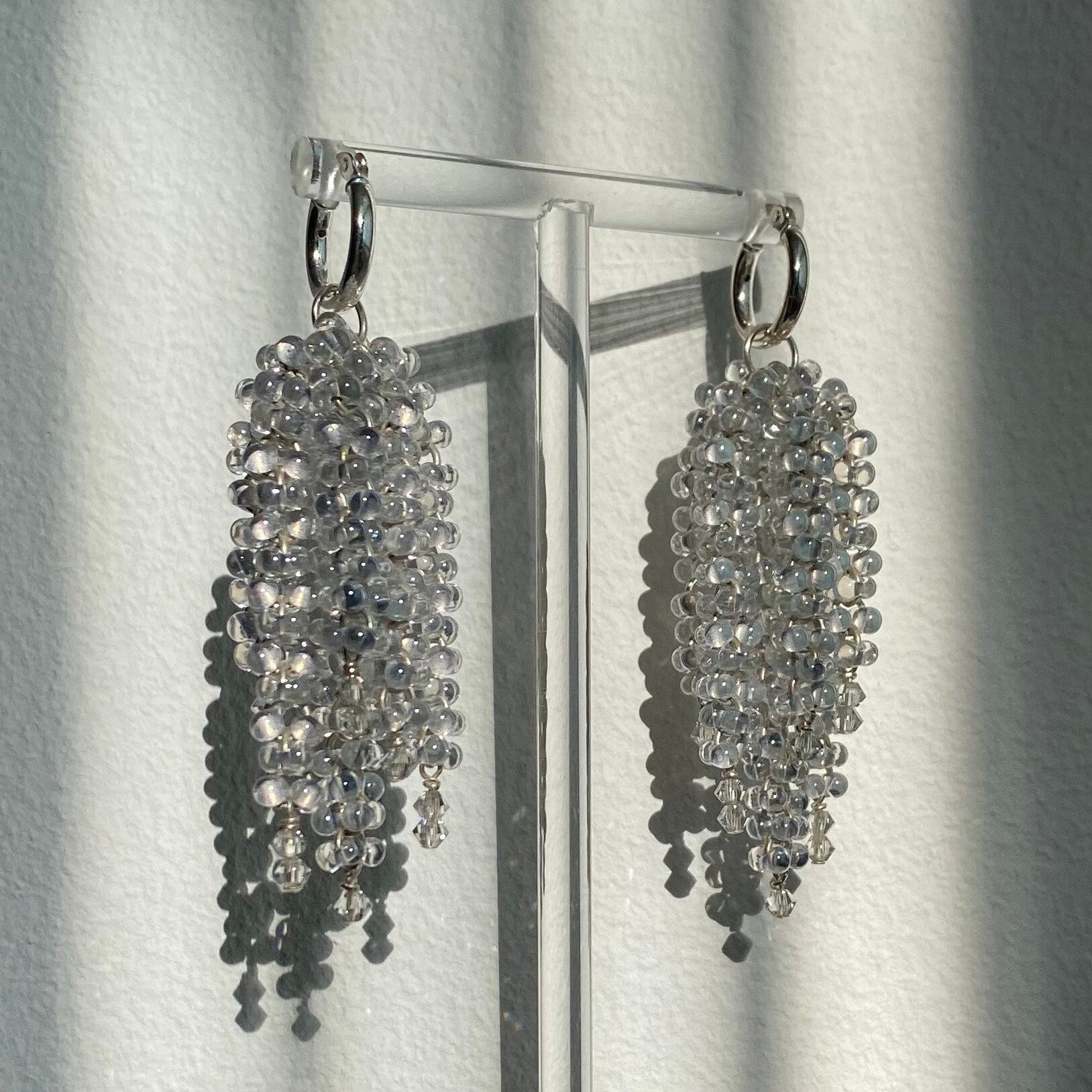 Silver Cascade Beaded Chandelier Earrings