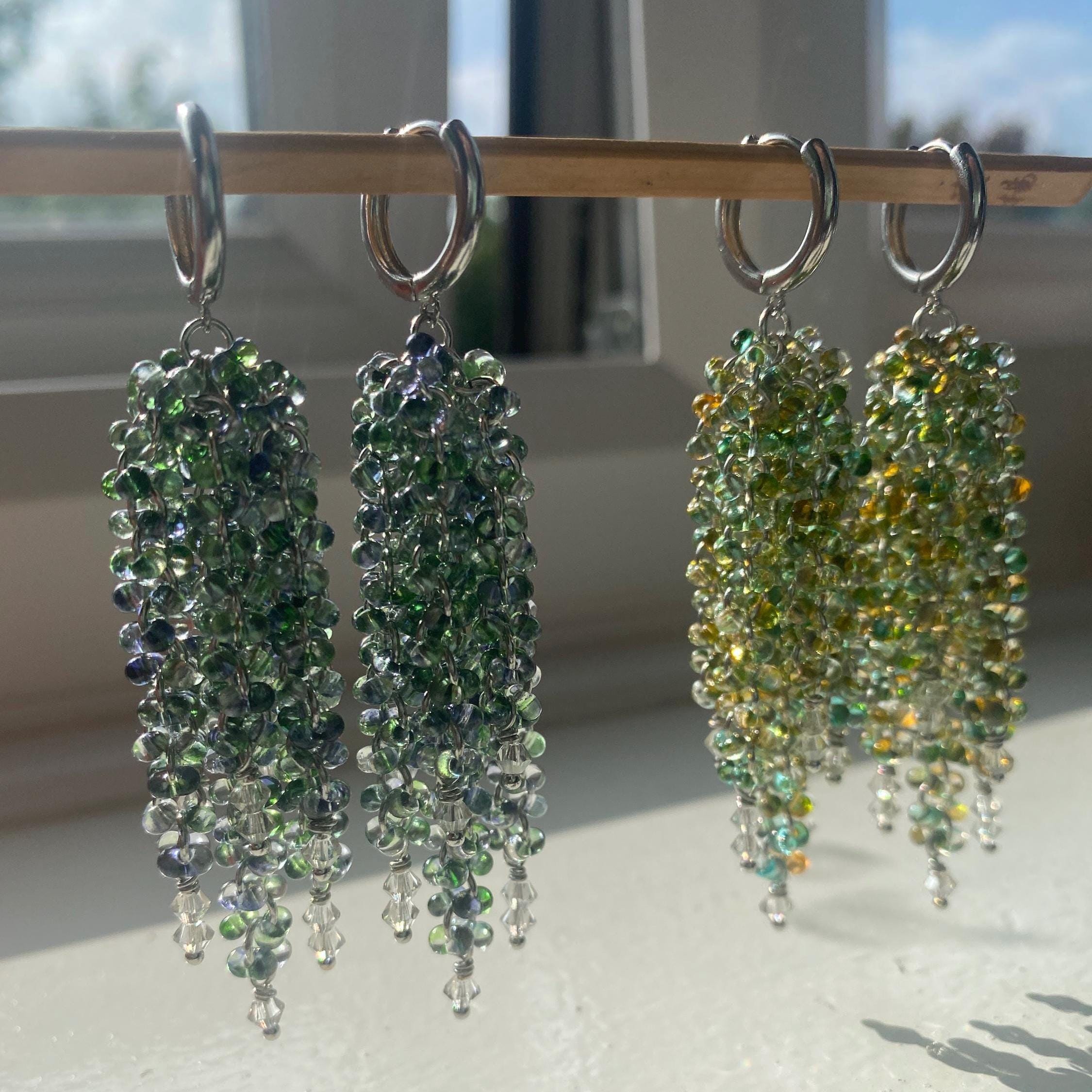 Blue & Green Waterfall Earrings