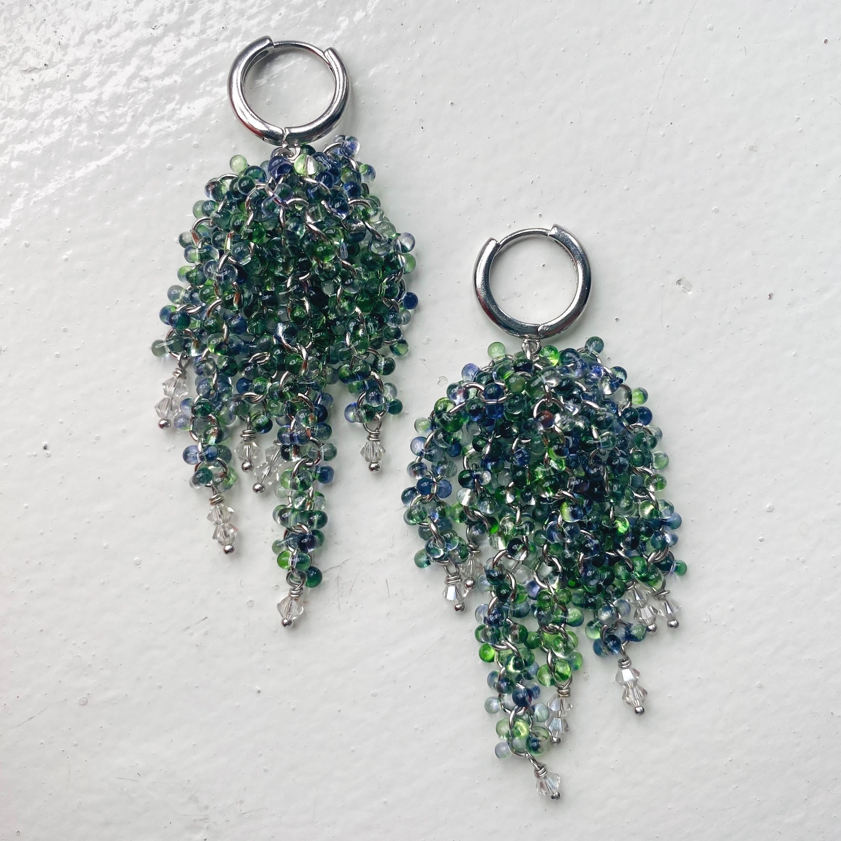 Blue & Green Waterfall Earrings