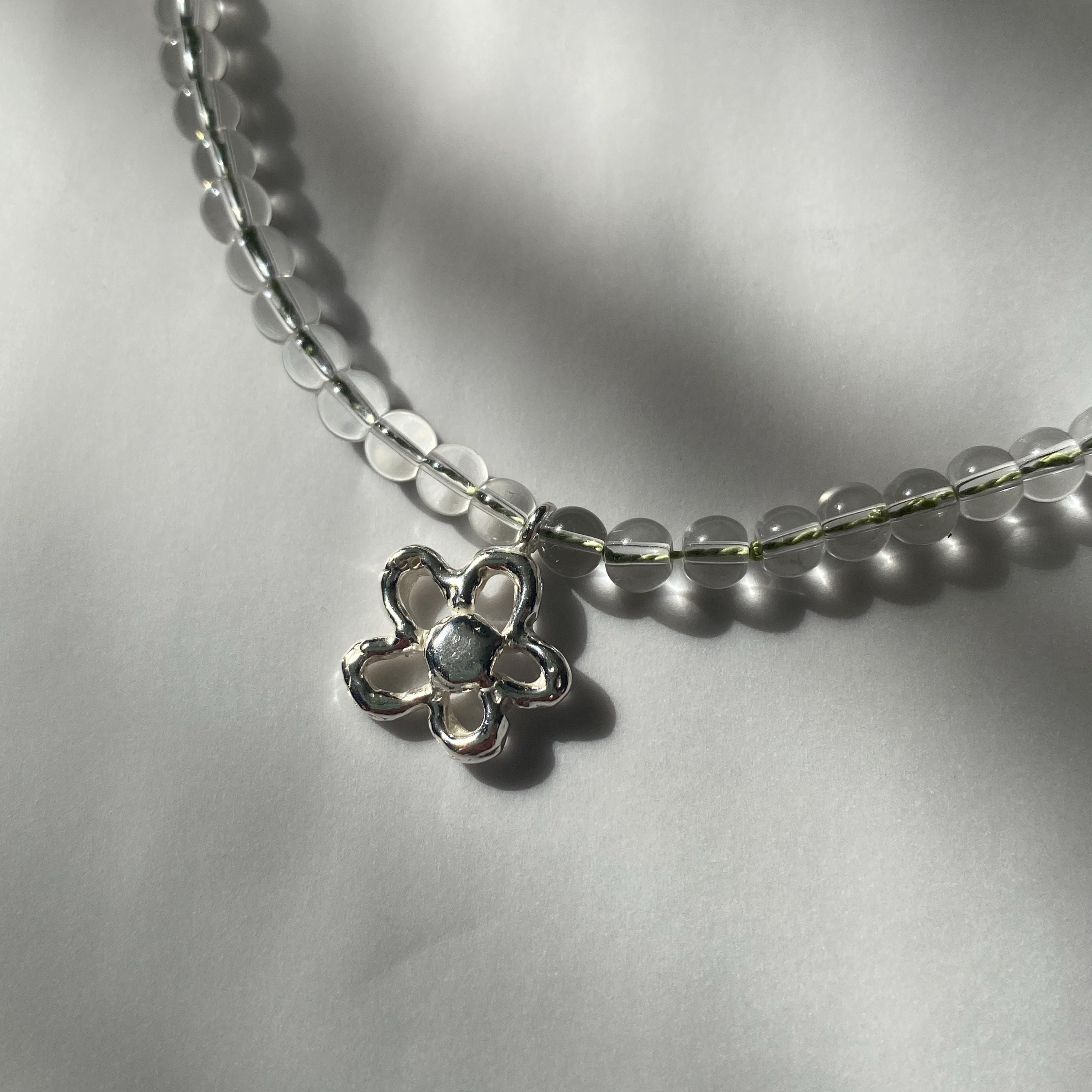 Sterling Silver Flower Pendant with Beaded Necklace