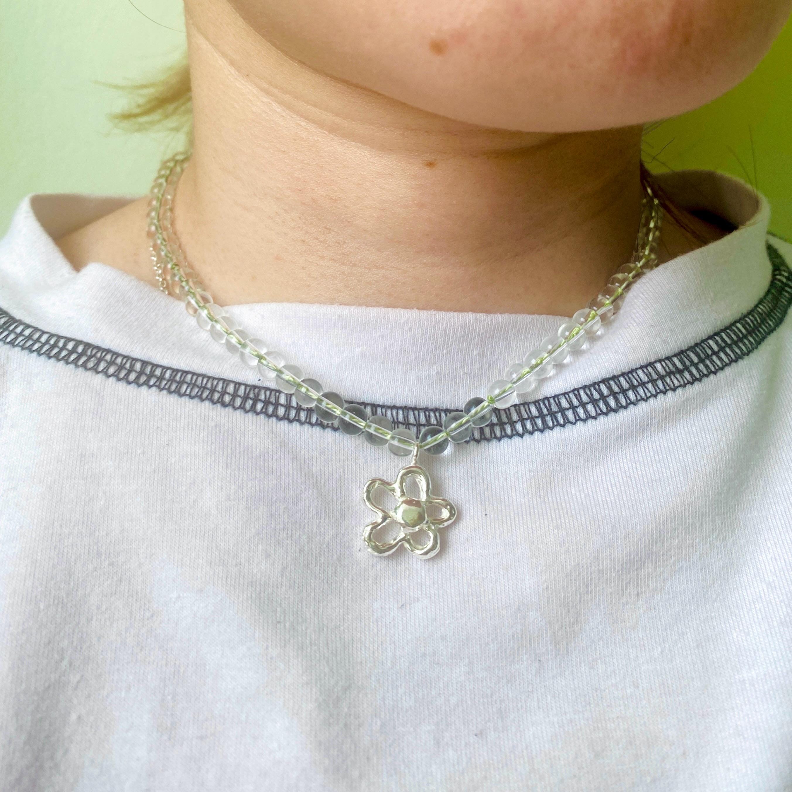 Sterling Silver Flower Pendant with Beaded Necklace