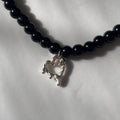 Silver Melting Heart & Black Agate Beaded Necklace