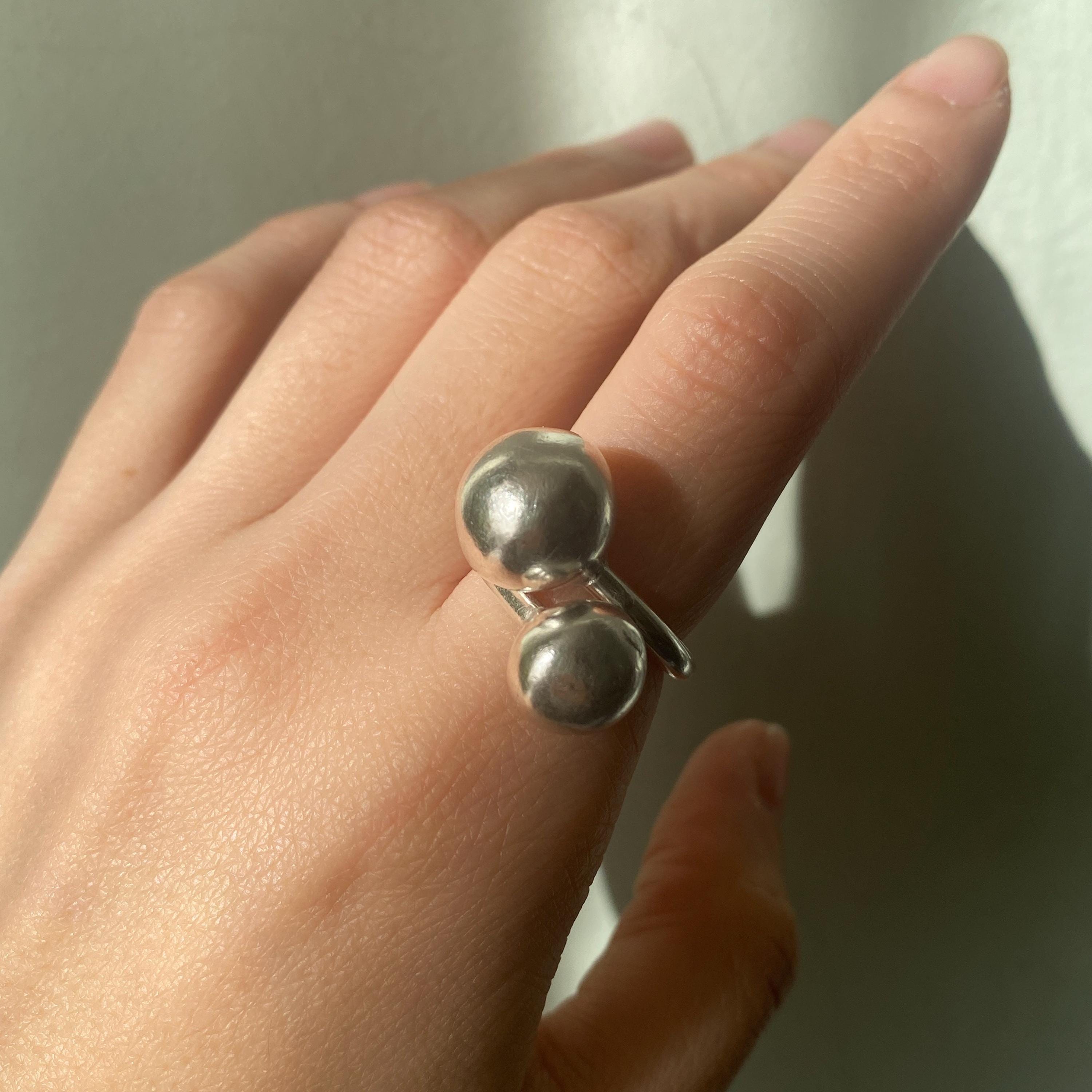 999 Silver Double Ball Ring
