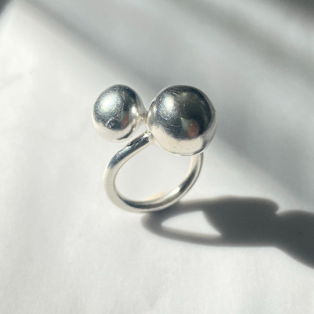 999 Silver Double Ball Ring