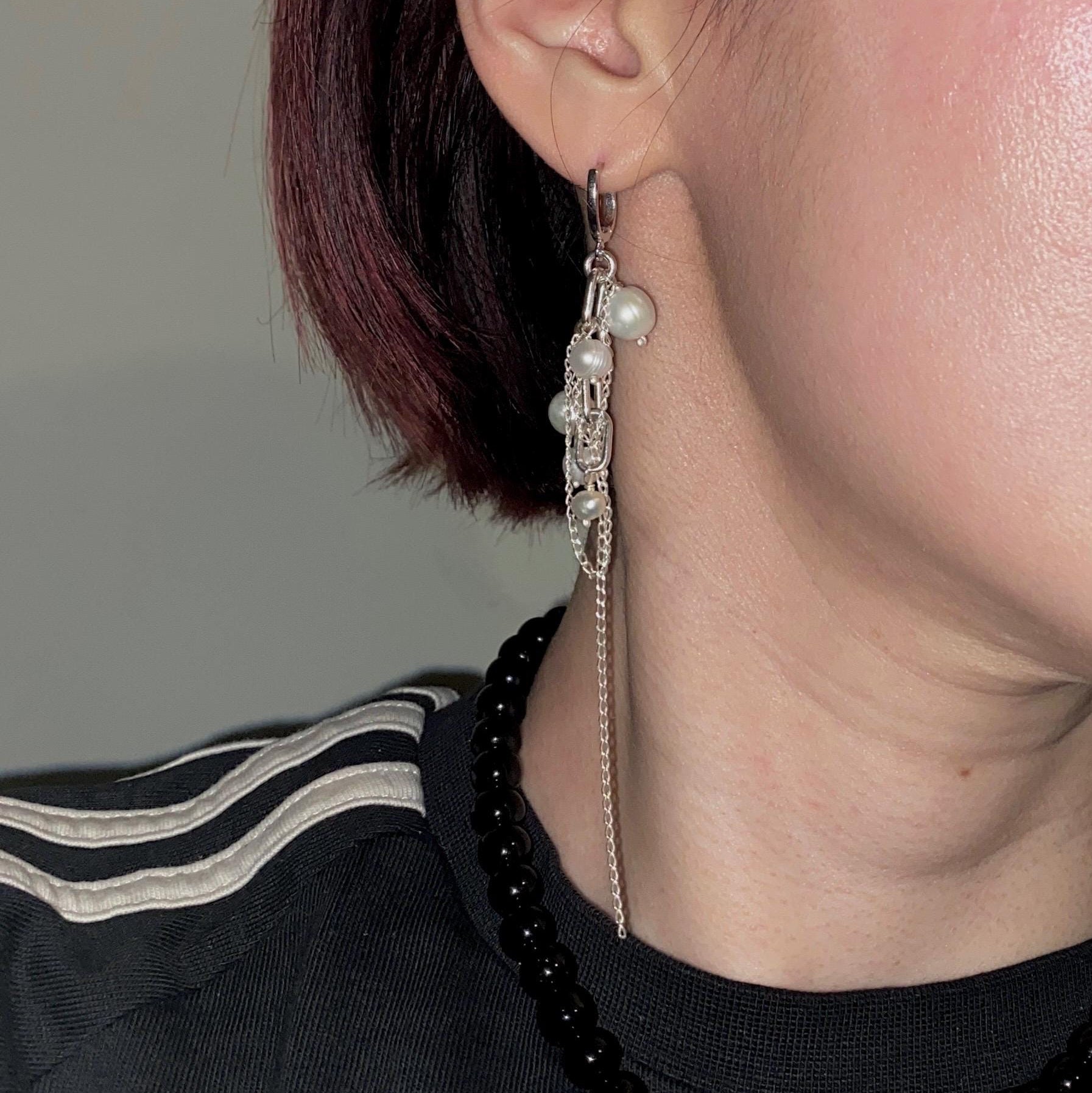 Sterling Silver Pearl Chain Earrings