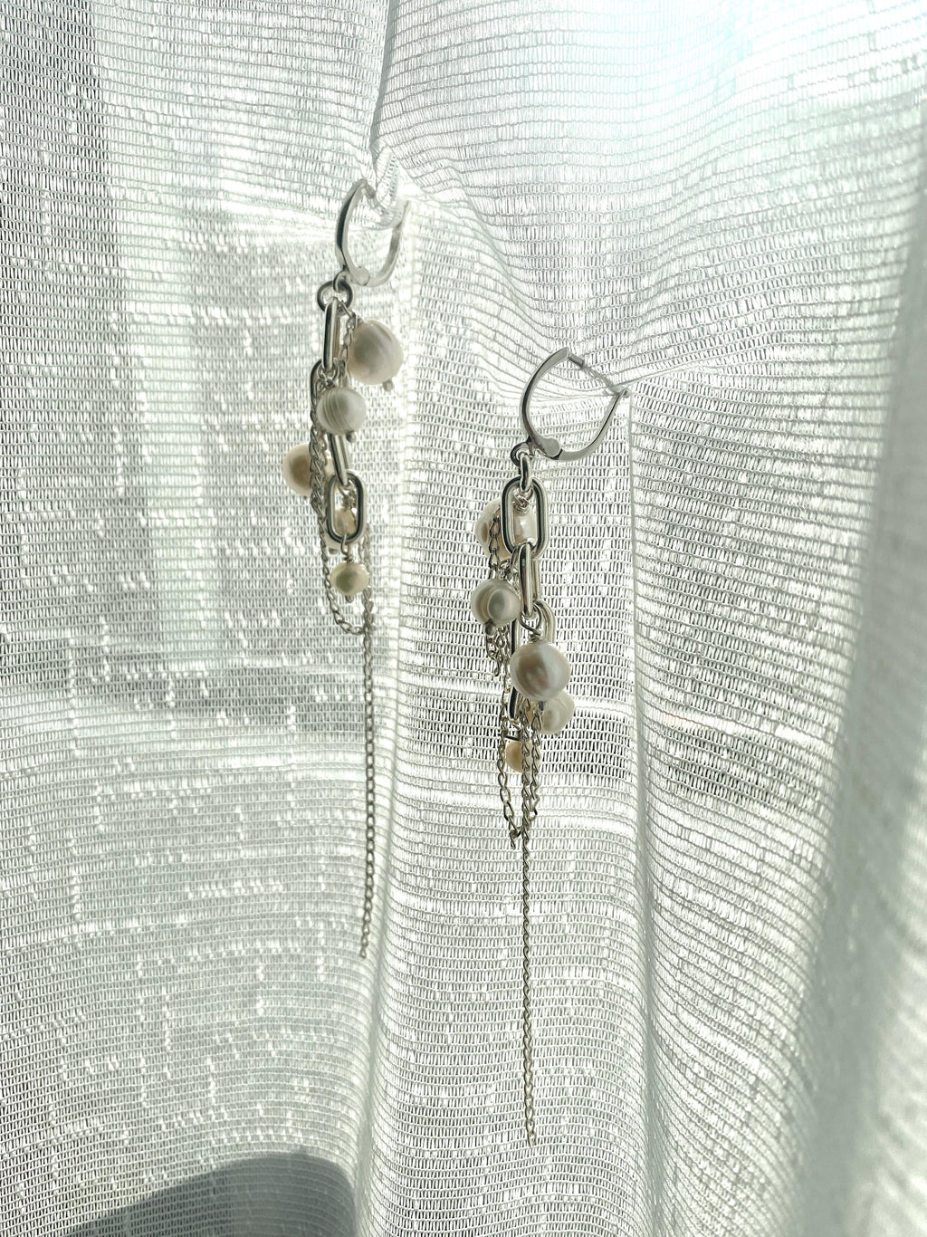 Sterling Silver Pearl Chain Earrings