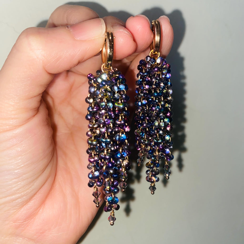 Waterfall iridescent Beaded Earrings