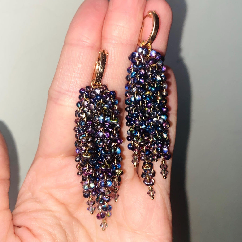 Waterfall iridescent Beaded Earrings