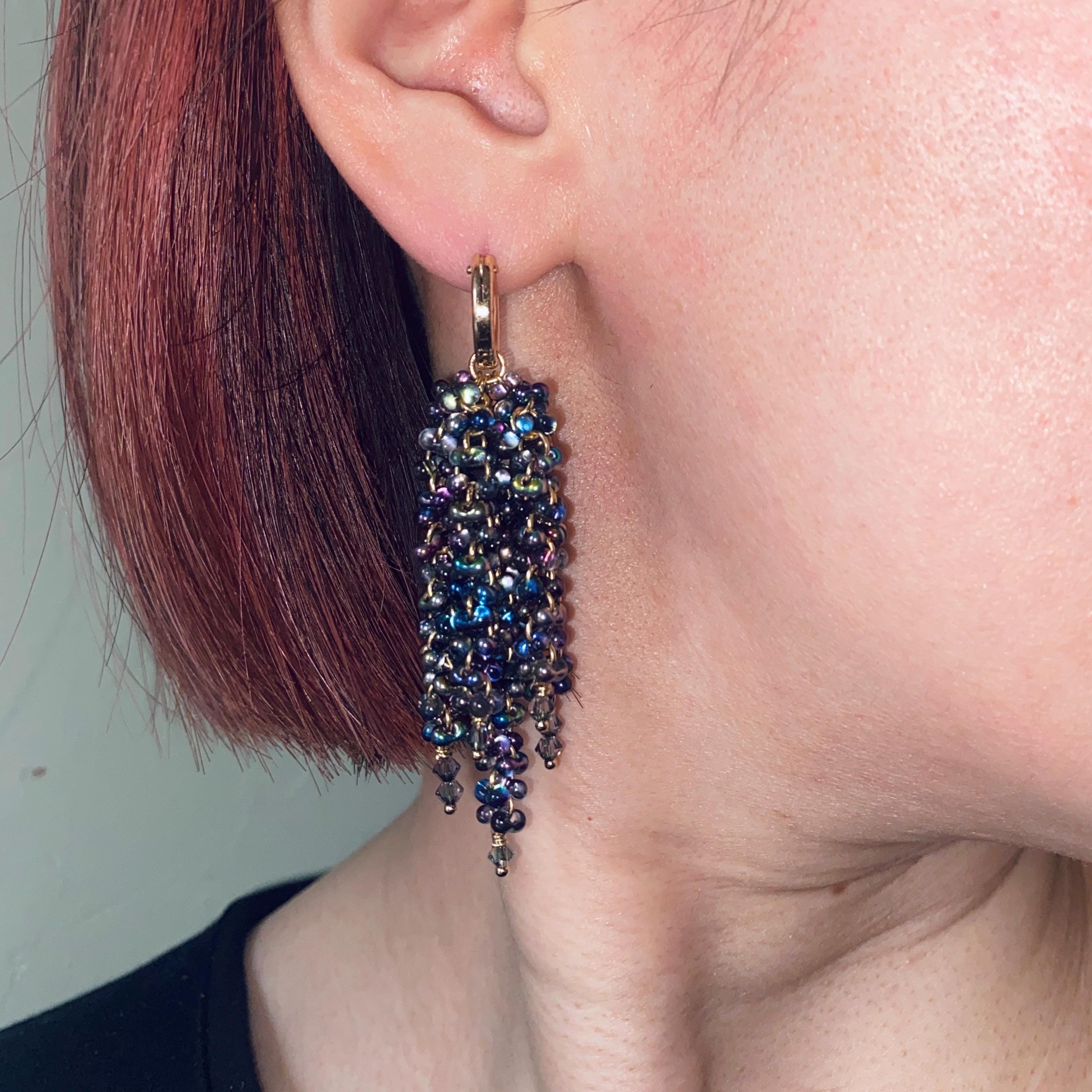 Waterfall iridescent Beaded Earrings