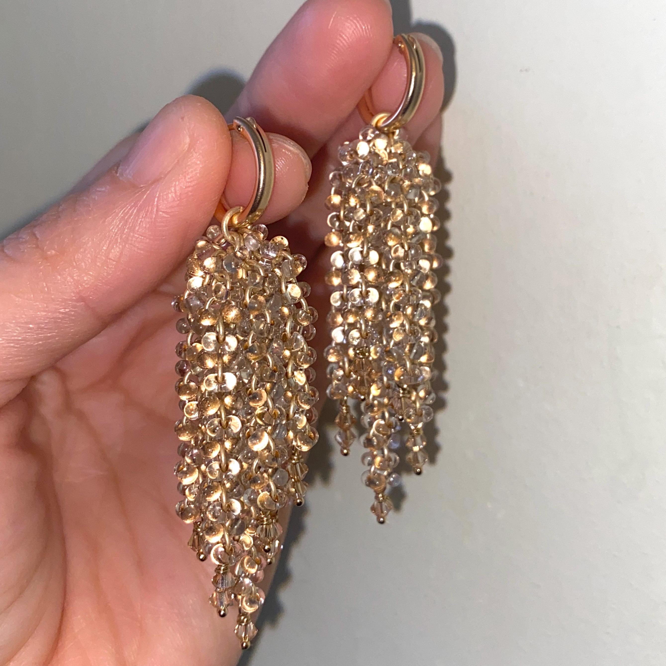 Champagne Gold Beaded Waterfall Earrings