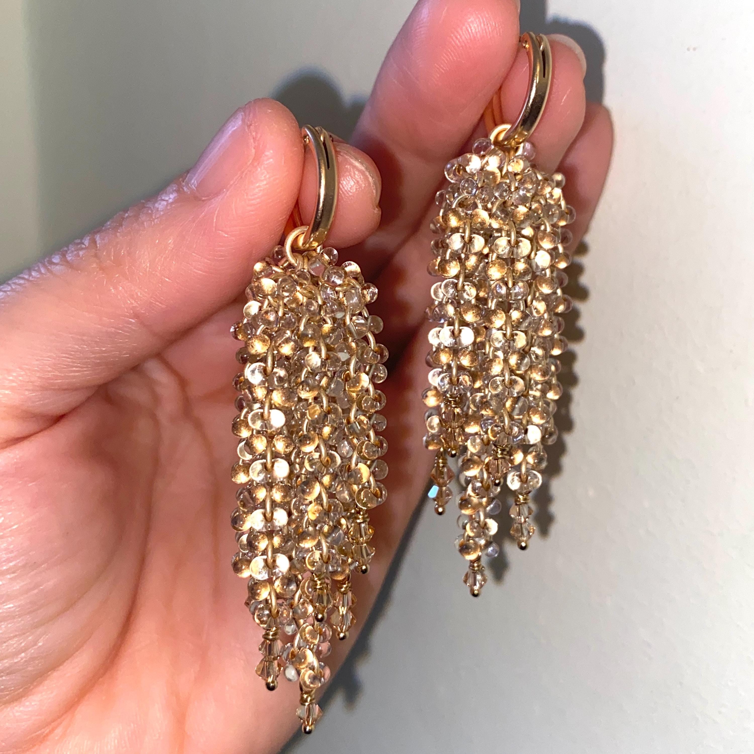 Champagne Gold Beaded Waterfall Earrings