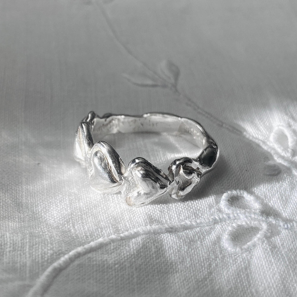 Handcrafted Sterling Silver Five Heart Ring