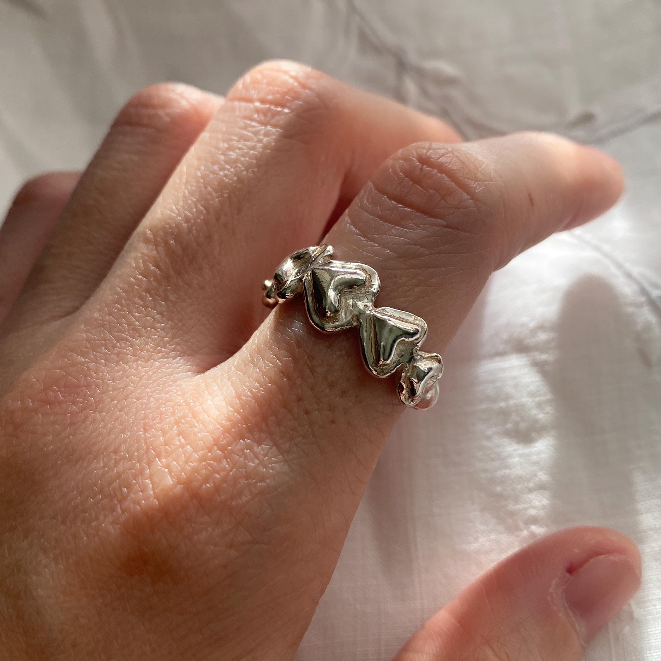 Handcrafted Sterling Silver Five Heart Ring