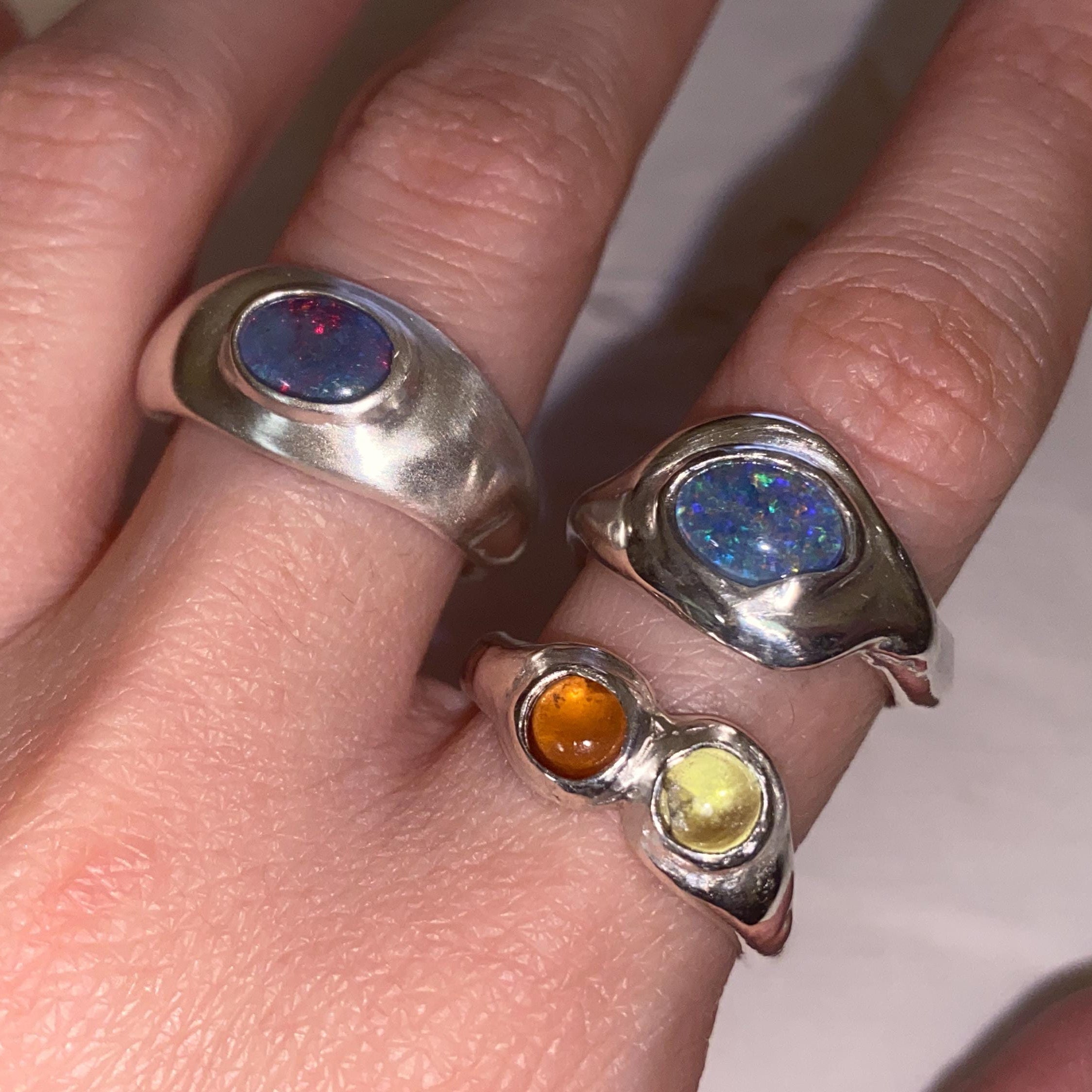 Silver Opal Eye Ring - US Size 6.5/UK M