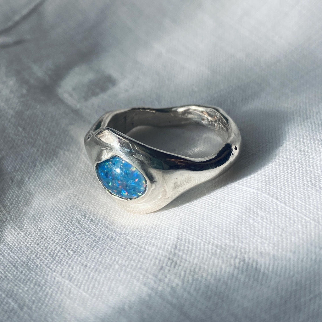 Silver Opal Eye Ring - US Size 6.5/UK M