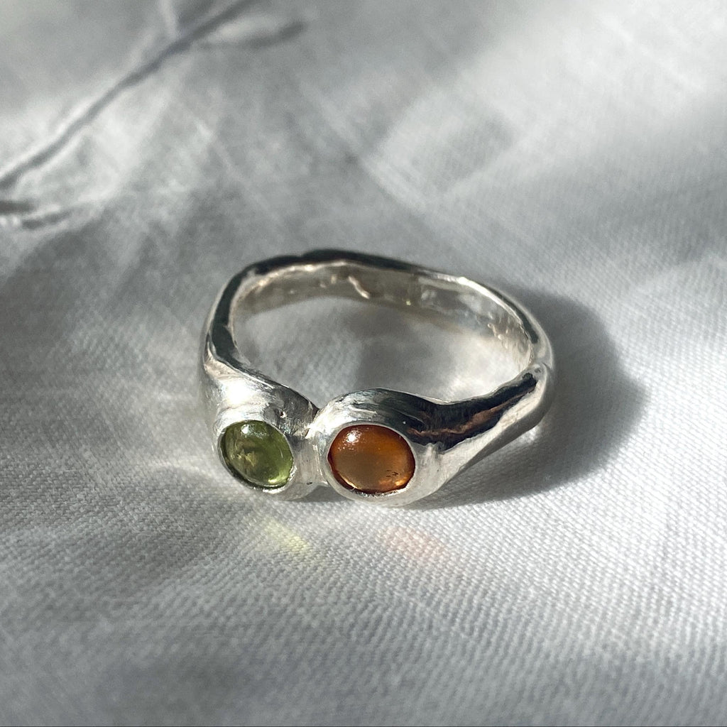 Two Stone Ring - Amber & Peridot US 7/UK N1/2