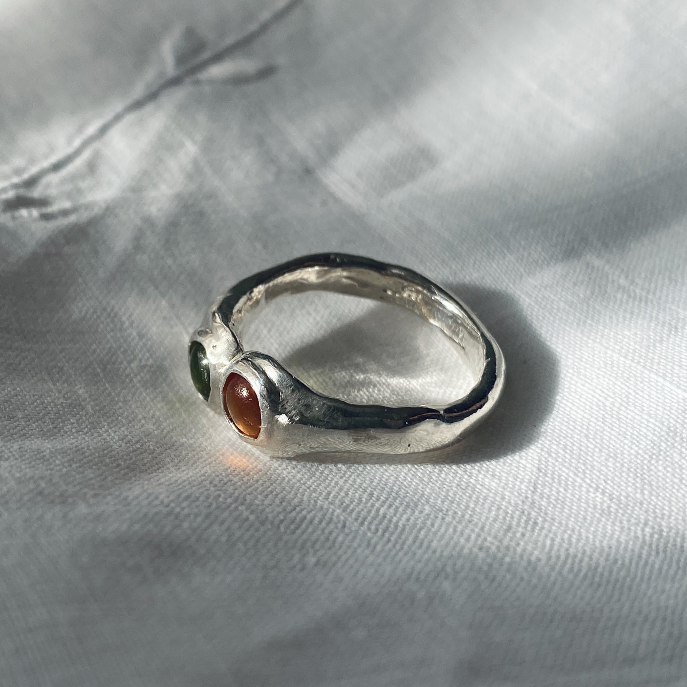 Two Stone Ring - Amber & Peridot US 7/UK N1/2