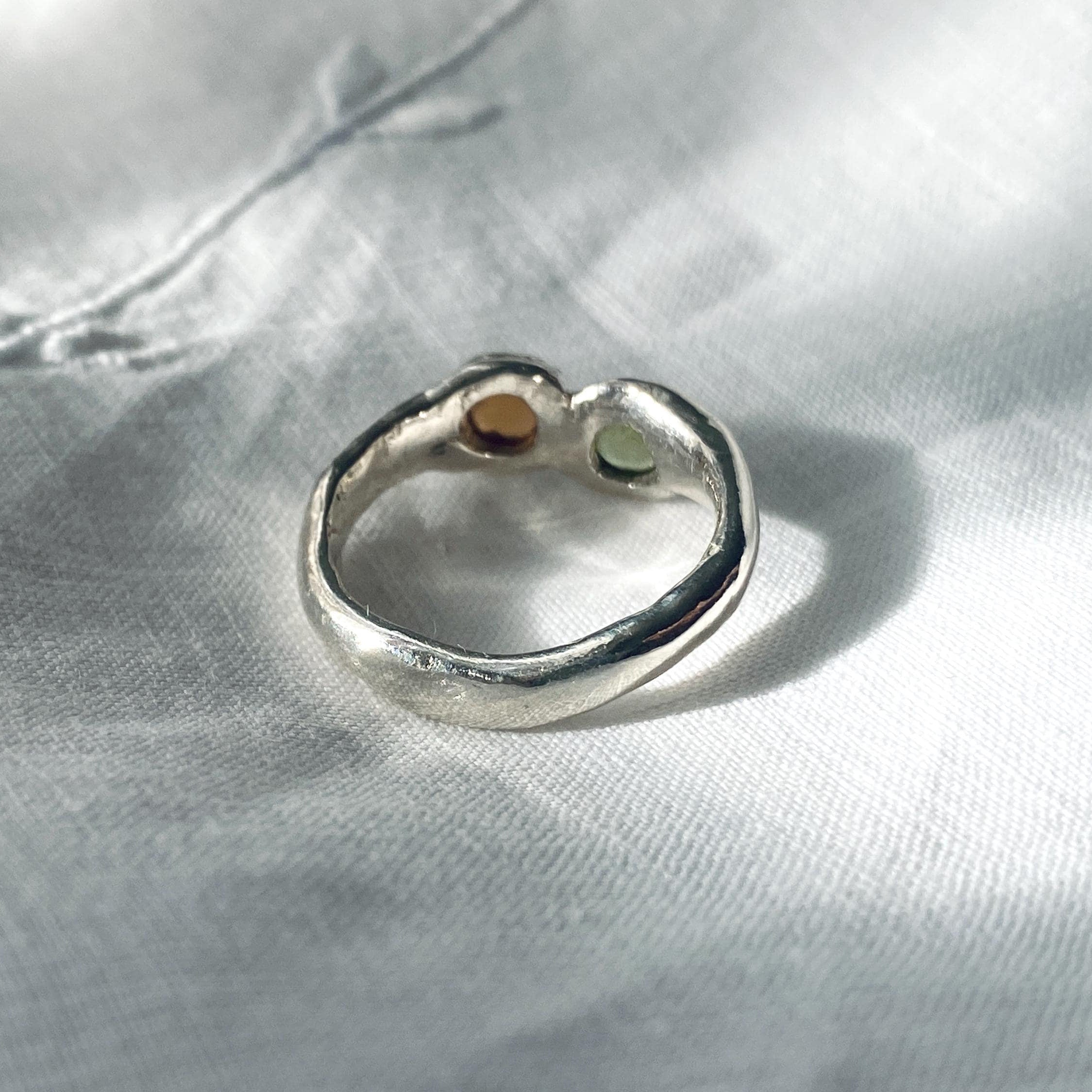 Two Stone Ring - Amber & Peridot US 7/UK N1/2