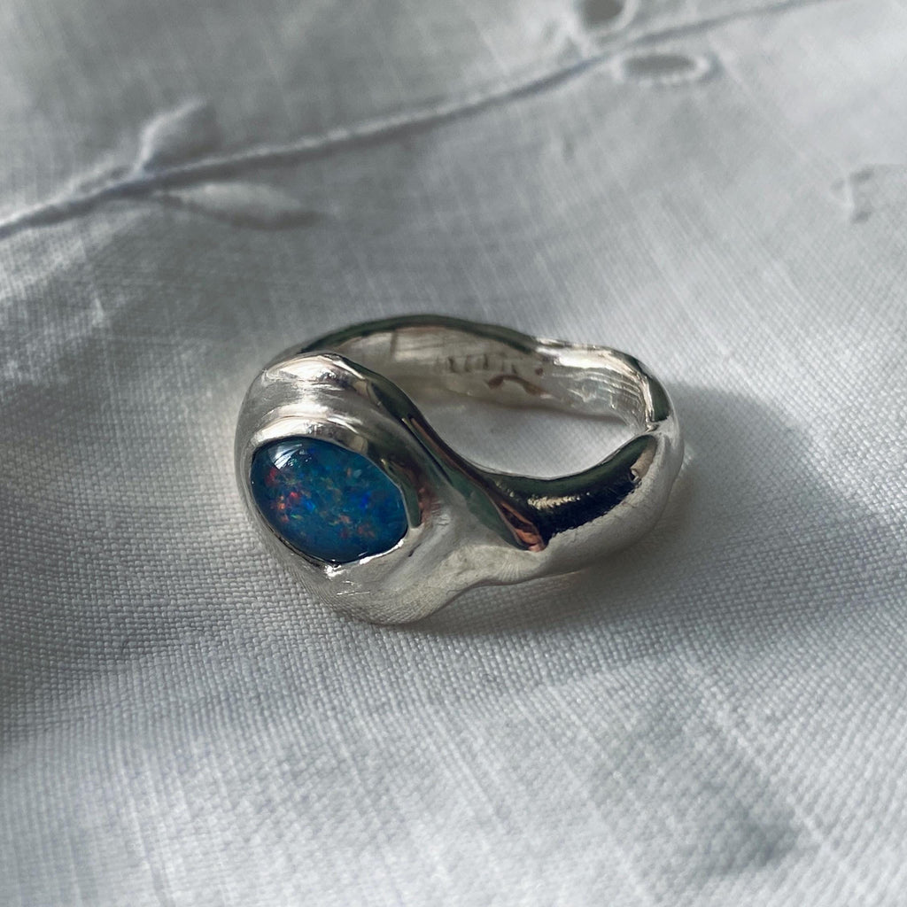 Silver Opal Eye Ring - US Size 6.5/UK M