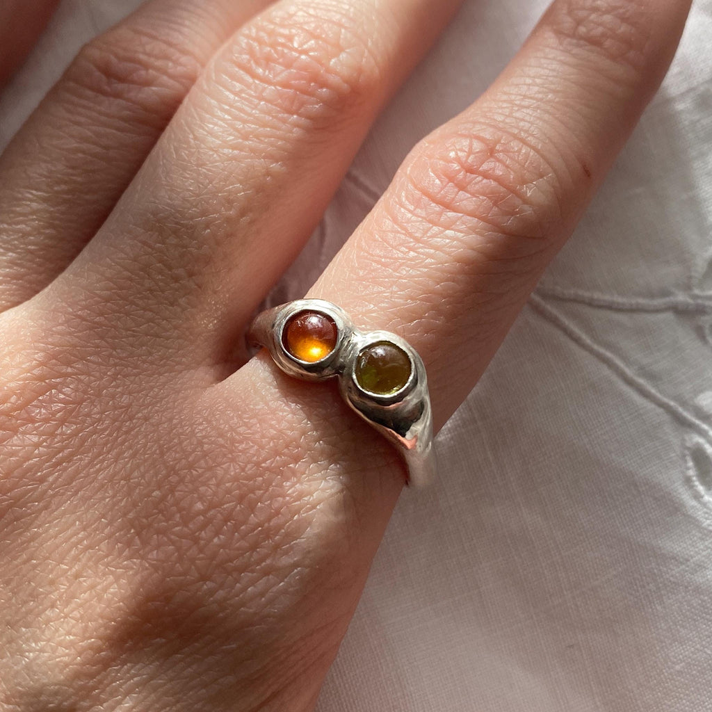 Two Stone Ring - Amber & Peridot US 7/UK N1/2